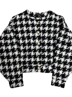STORETS Houndstooth Cropped Sweater Baggy Sleeve Casual Knit Womens Medium